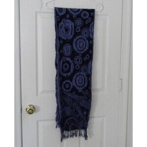 Navy Blue Burn-out Scarf Rectangle Denim-look Accessory